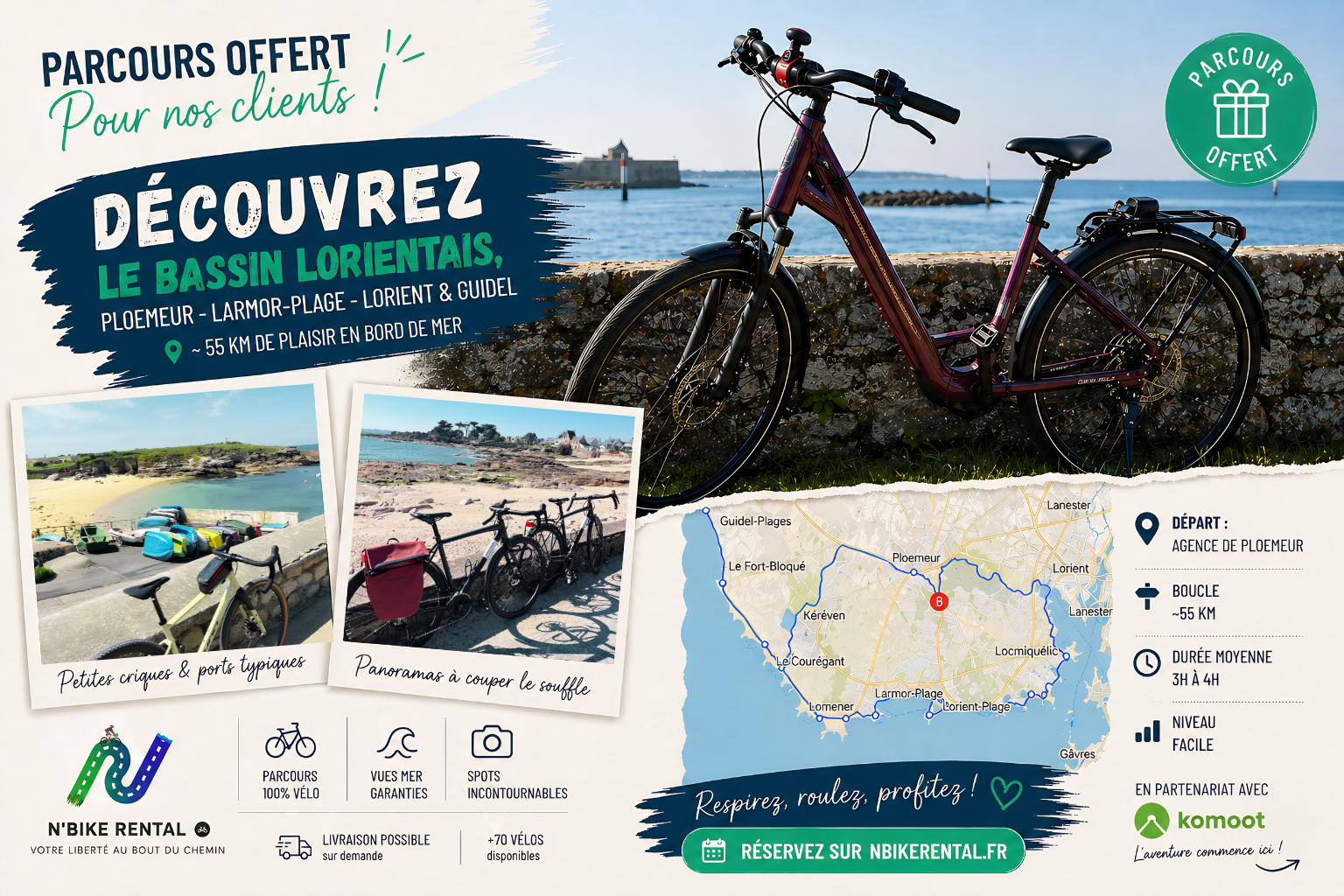 Parcours gratuits N'BIKE RENTAL – voies vertes Lorient Ploemeur